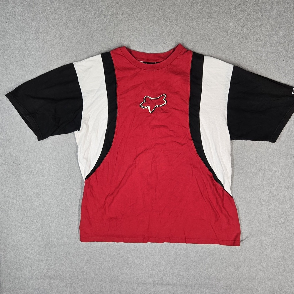 VINTAGE Fox Racing Men Jersey XL Red Embroidered Colorblock Logo Mesh Y2K